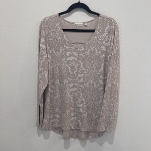 Habitat Tan Textured Knit Tunic Size Large Top Long Sleeve Stretchy Artsy Blouse